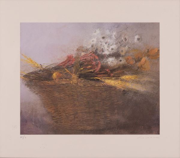 Renzo Crociara - Cesto con fiori e spighe