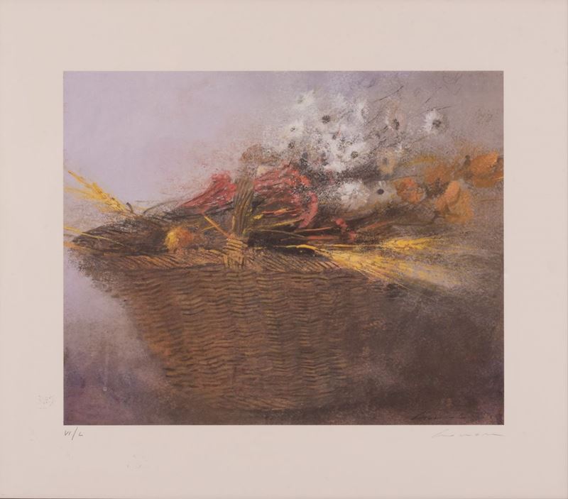 Renzo Crociara - Cesto con Fiori e Spighe