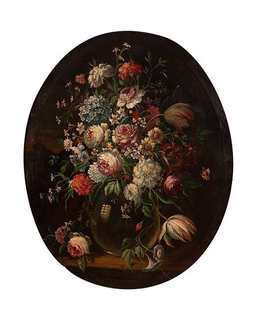 Pittore Francese del XIX Secolo - Coppia di Nature Morte di Fiori in Cornice Laccata