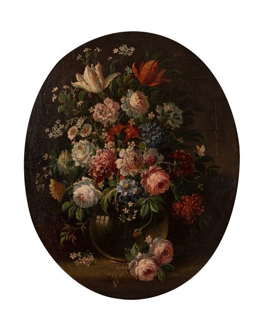 Pittore Francese del XIX Secolo - Coppia di Nature Morte di Fiori in Cornice Laccata