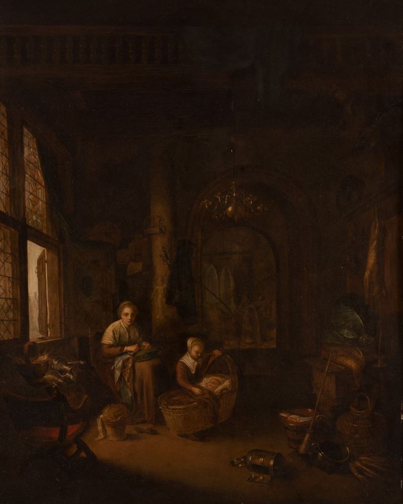 Scuola Olandese del XIX Secolo - La Giovane Madre (copia da Gerhard Dow)
