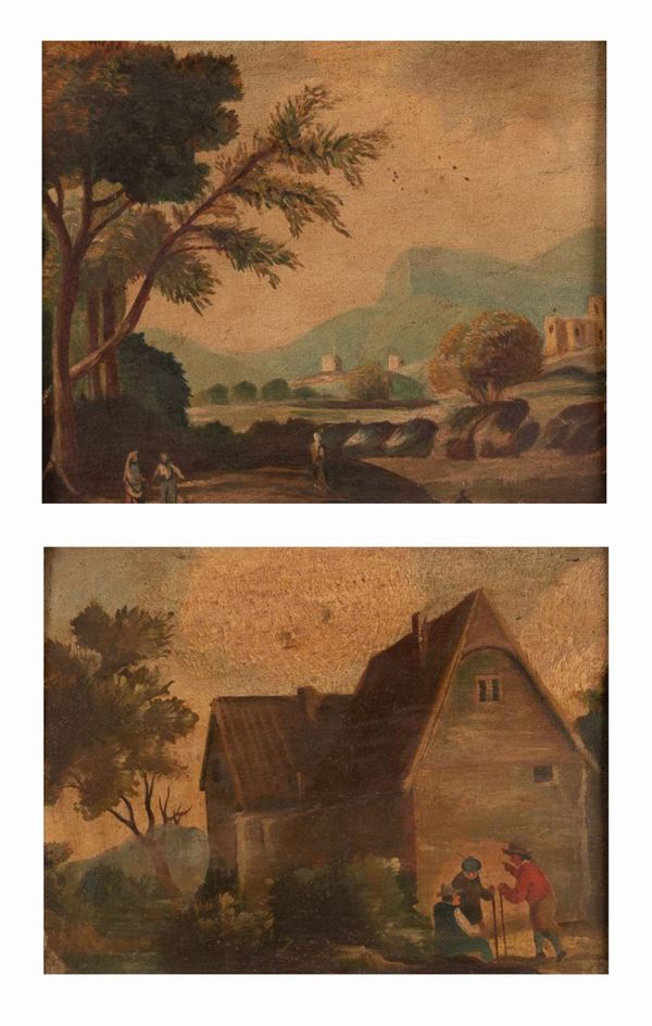 Pittore fiammingo attivo tra il XIX e il XX secolo - Coppia di dipinti raffiguranti paesaggi