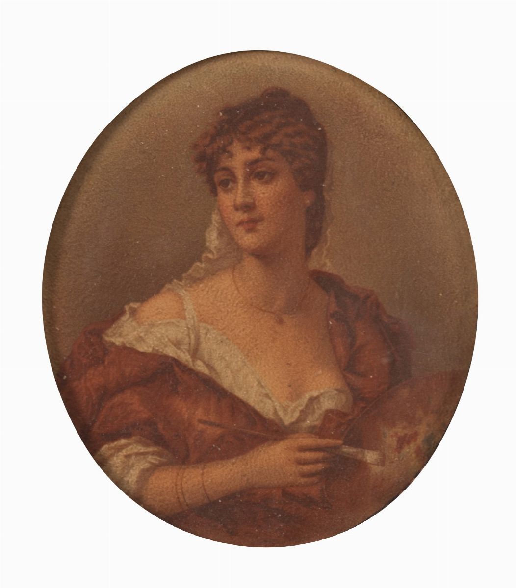 Scuola Francese del XX Secolo - Coppia di Ritratti Femminili in Cornice Ebanizzata Coeva