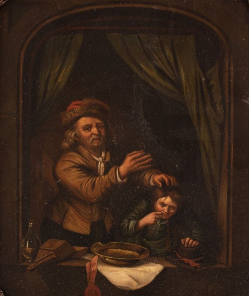 Pittore Fiammingo del XIX Secolo - Il Cavadenti ( Copia da Gerhard Dow)