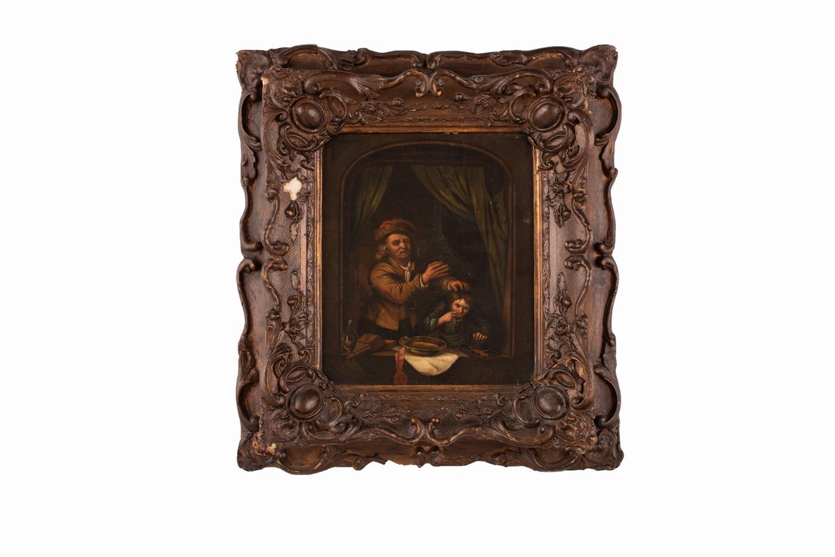 Pittore Fiammingo del XIX Secolo - Il Cavadenti ( Copia da Gerhard Dow)
