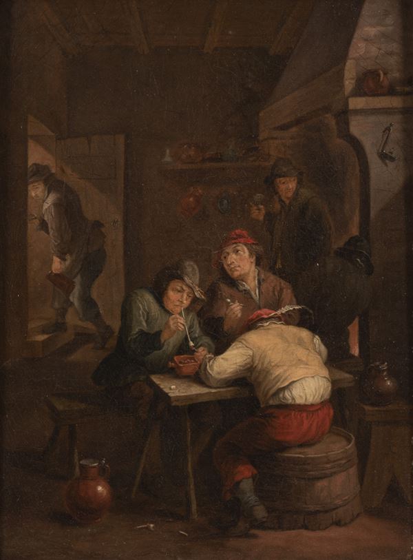 Pittore fiammingo del XIX secolo seguace di Mattheus Van Helmont - Fumatori di pipa in interno