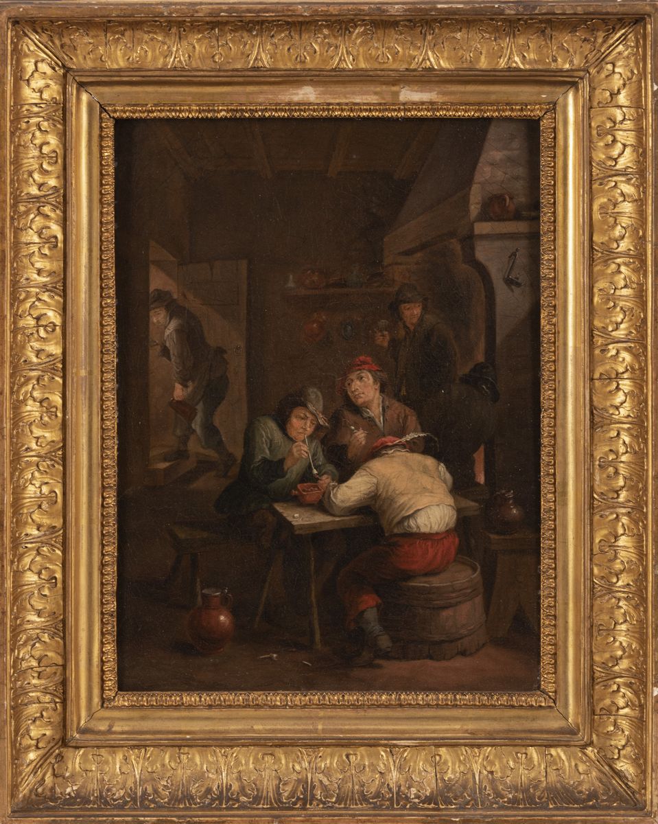 Pittore Fiammingo del XIX Secolo Seguace di Mattheus Van Helmont - Fumatori di Pipa in Interno