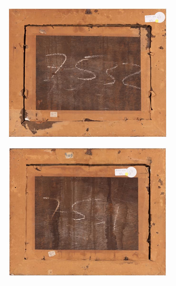 Pittore Fiammingo del XIX Secolo - Due Dipinti Raffiguranti Scene di Interno di Cucina con Figure