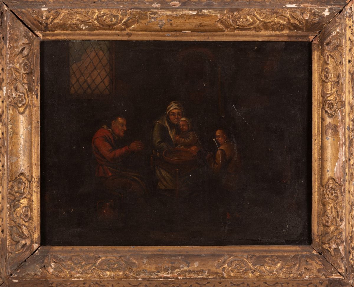 Pittore Fiammingo del XIX Secolo - Due Dipinti Raffiguranti Scene di Interno di Cucina con Figure