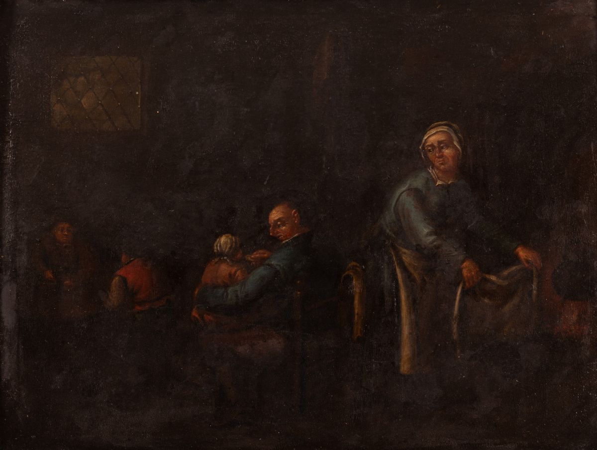 Pittore Fiammingo del XIX Secolo - Due Dipinti Raffiguranti Scene di Interno di Cucina con Figure