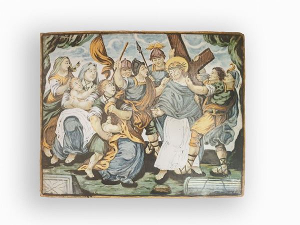 Bernardino Gentili Il Giovane - Placca in maiolica policroma 
