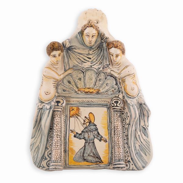 Francesco Angelo Grue - Frammento di acquasantiera a stampo con raffigurato S. Francesco in preghiera
