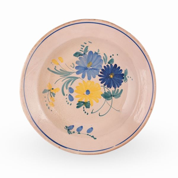 Manifattura di Palena del XIX secolo - Grande piatto da parata con decorazione centrale con mazzo di fiori