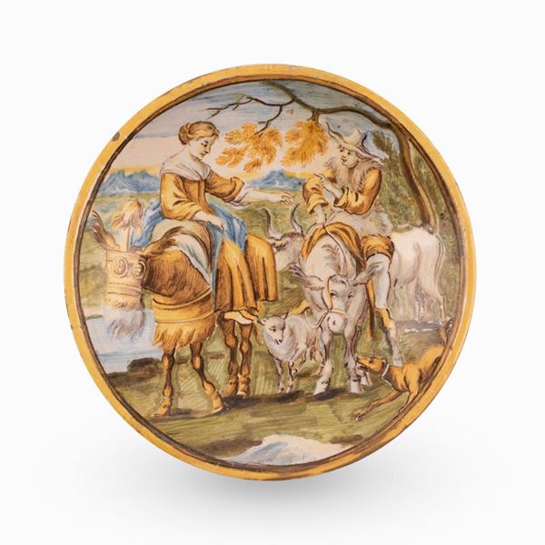 Maestro castellano operante nel settimo o ottavo decennio del XVIII secolo - Coppetta in maiolica decorata con scena agreste.
