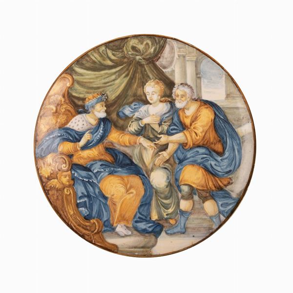 Francesco Saverio Grue - Tondo in maiolica decorato con una scena biblica.