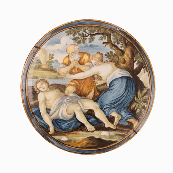 Liborio Grue - Tondo in maiolica decorato con una scena mitologica.