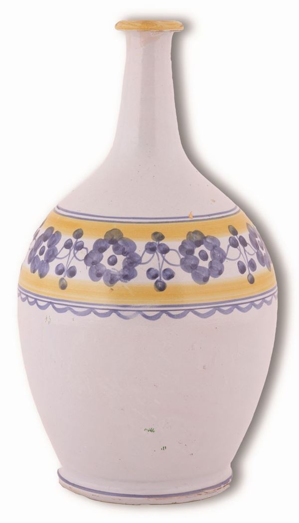 Manifattura castellana del XIX secolo - Bottiglia in maiolica decorata con elementi fitomorfi