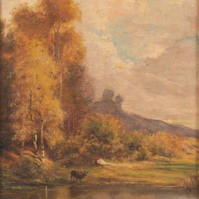 Paesaggio con Cervo Firmato U. Roy.