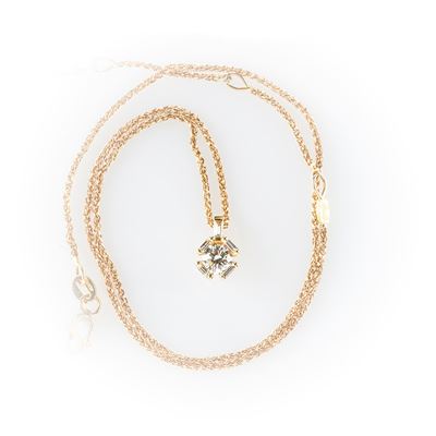 Girocollo in Oro Rosa con Ciondolo con Diamante Centrale e 5 Diamanti Taglio Baguette. Catenina M...