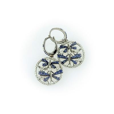 Orecchini Girolobo Gismondi Pendenti in Oro Bianco Brunito con Zaffiri Blu e Diamanti Bianchi Tag...