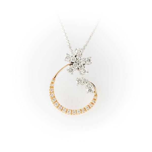 Recarlo 18 kt white gold necklace embellished by flower decoration in yellow gold and brilliant cut diamonds