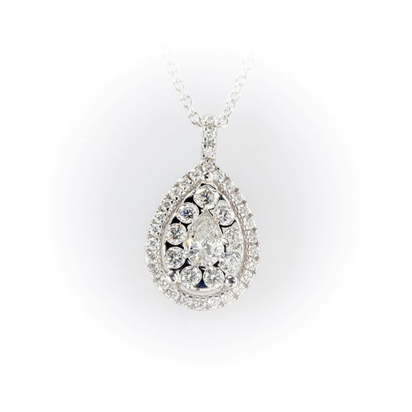 Salvini Necklace Precious Loop in white gold and pendant with diamond cut central drop and double pavè brilliant cut diamonds. Chain embellished with 6 white diamonds.