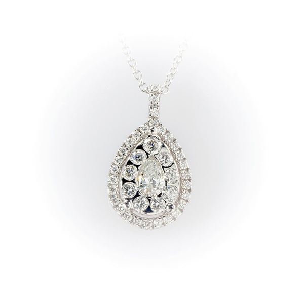 Salvini Necklace Precious Loop in white gold and pendant with diamond cut central drop and double pavè brilliant cut diamonds. Chain embellished with 6 white diamonds.