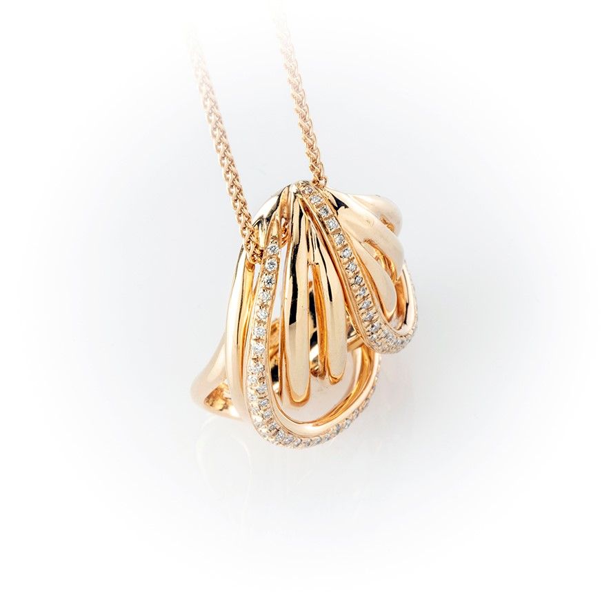 Girocollo in Oro Rosa Recarlo con Ciondolo con Movimento di Pavè di Diamanti Lungo Montatura a Fi...