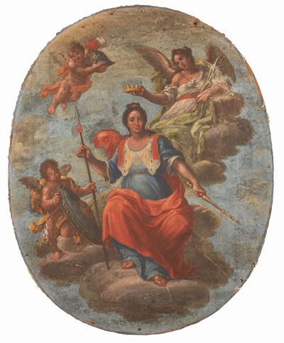 Dipinto Ovale Raffigurante Artemide