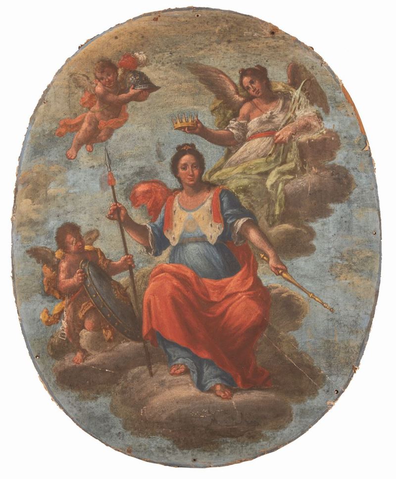Scuola Dell'italia Centrale del XVIII Secolo - Dipinto Ovale Raffigurante Artemide