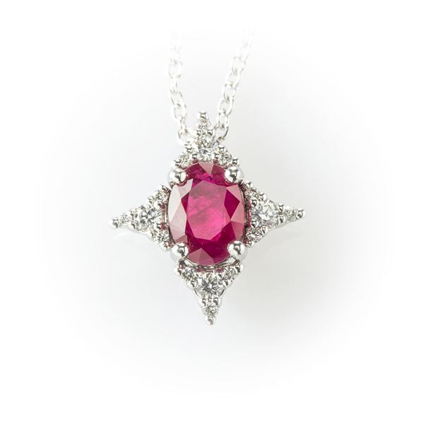 Salvini choker with loop pendant made up of a central ruby and four elements in pavè white diamonds brilliant cut