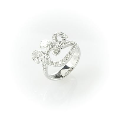 Anello Fantasia Gismondi in Oro Bianco con Diamanti Taglio Brillante e Diamante a Goccia