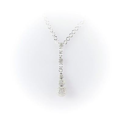 Collana in Oro Bianco Recarlo con Ciondolo a Sfere Crescenti Impreziositi da Pavè di Diamanti Tag...