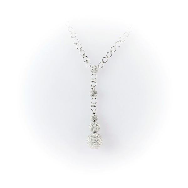 Recarlo white gold necklace with pendant with growing spheres embellished with brilliant cut diamond pavè