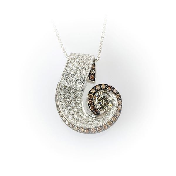 White gold choker and loop pendant with a particular diamond brown brilliant cut in a pavé mixed with white and brown diamonds. Adjustable chain on several sizes