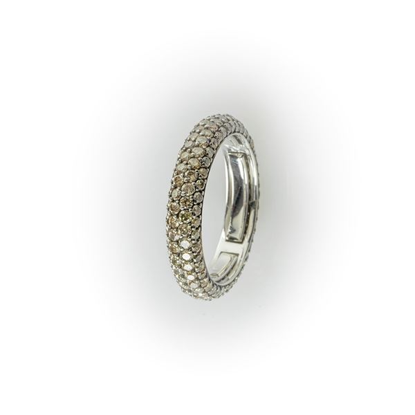 Ring multimeasure Crieri made of white gold with paved diamonds pattern brown round cut
