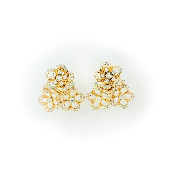 Recarlo patterned earrings in rose gold with brilliant-cut white diamonds