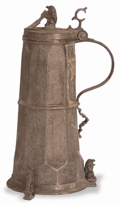 Tankard in Peltro. Stemma in Alto con la Scritta Jacob Koch 1570
