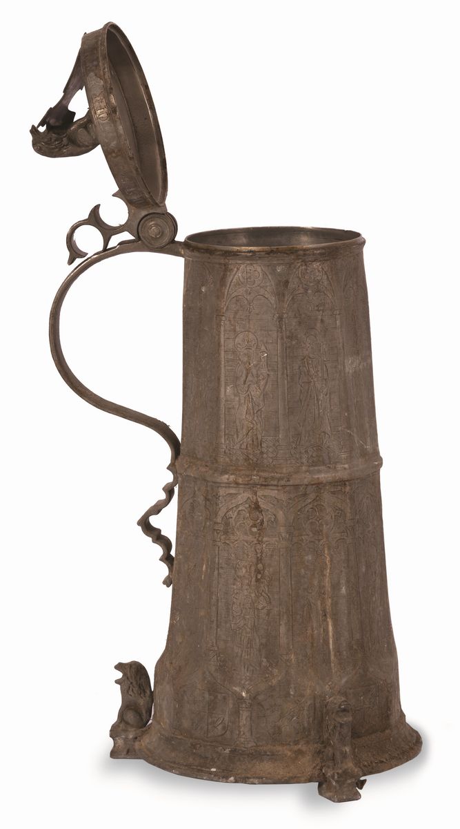 Tankard in Peltro. Stemma in Alto con la Scritta Jacob Koch 1570
