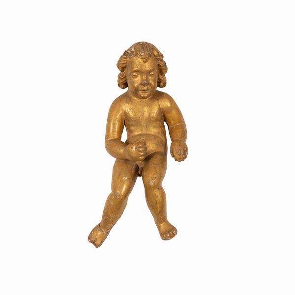 Manifattura dell'Italia centrale del XVII secolo - Putto in legno dorato