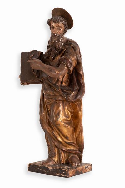 Scultura in Legno Policromo e Dorato Raffigurante San Pietro