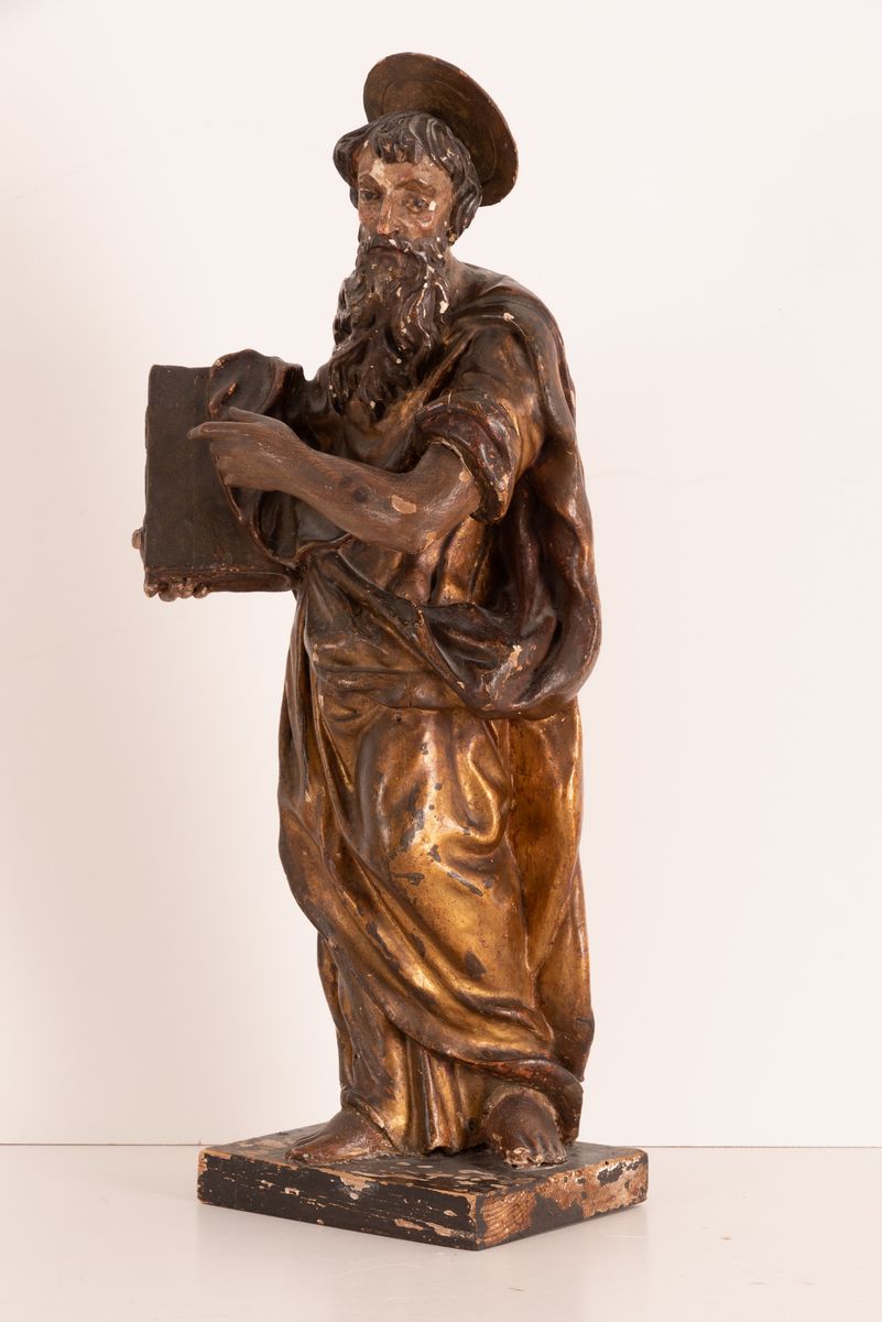 Manifattura Romana Dell'ultimo Quarto del XVII Secolo - Scultura in Legno Policromo e Dorato Raff...