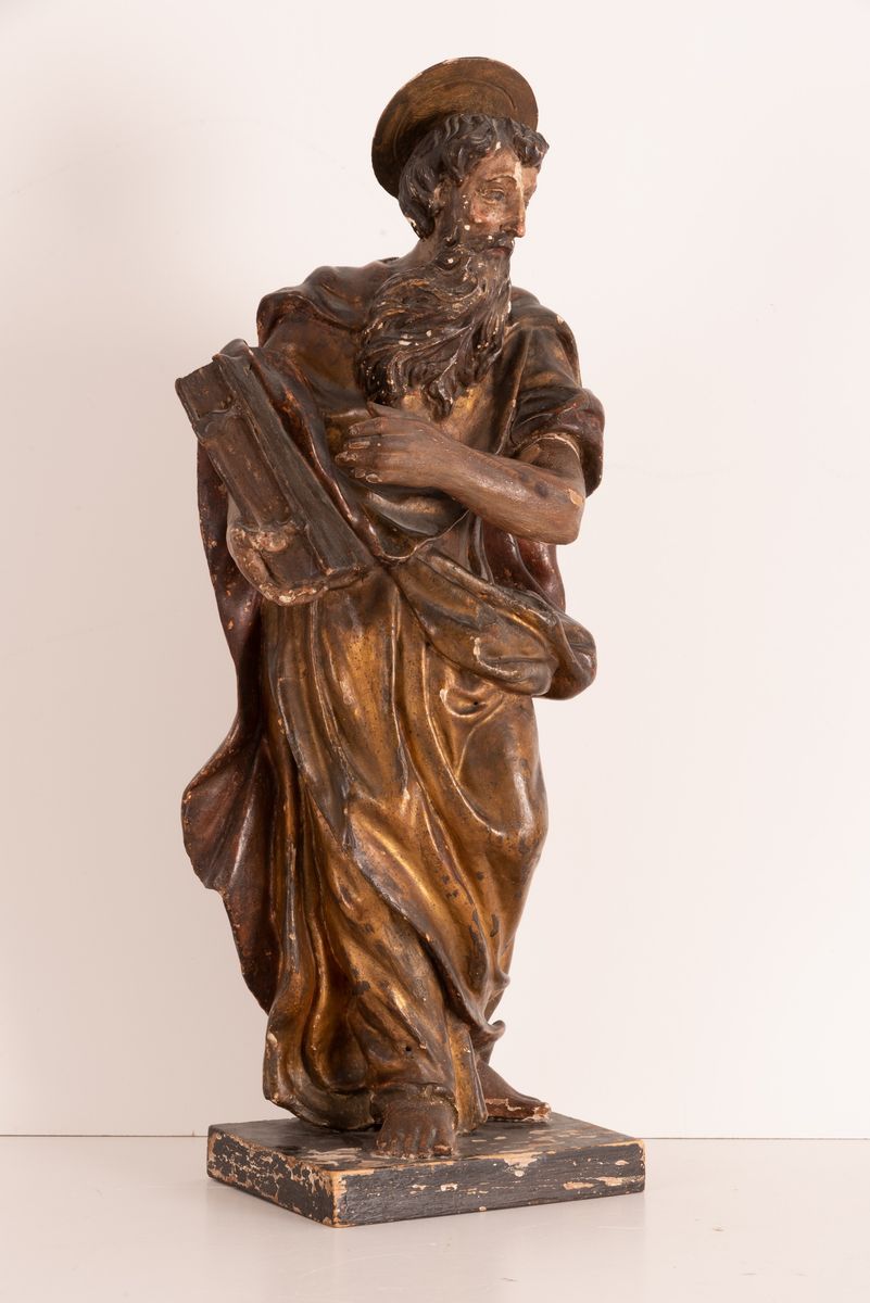 Manifattura Romana Dell'ultimo Quarto del XVII Secolo - Scultura in Legno Policromo e Dorato Raff...