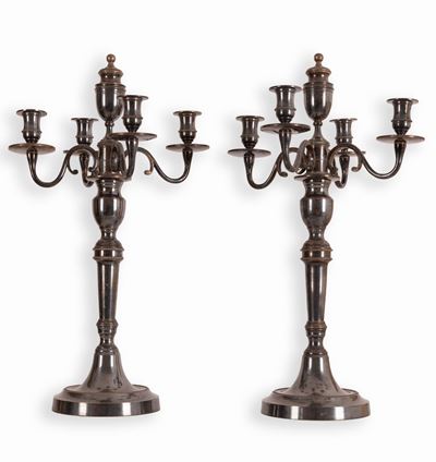 Coppia di Candelieri in Bronzo Argentato a 4 Luci