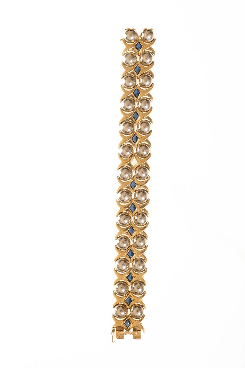 Bracciale in Oro Giallo a Maglia con Zaffiri