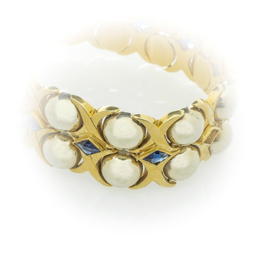 Bracciale in Oro Giallo a Maglia con Zaffiri