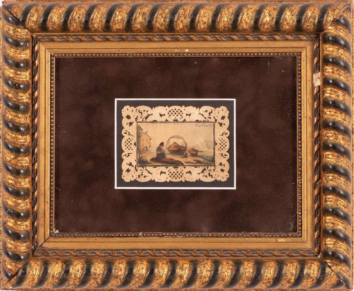 Sebastiano De Albertis - Marina con Pescatore e Barche