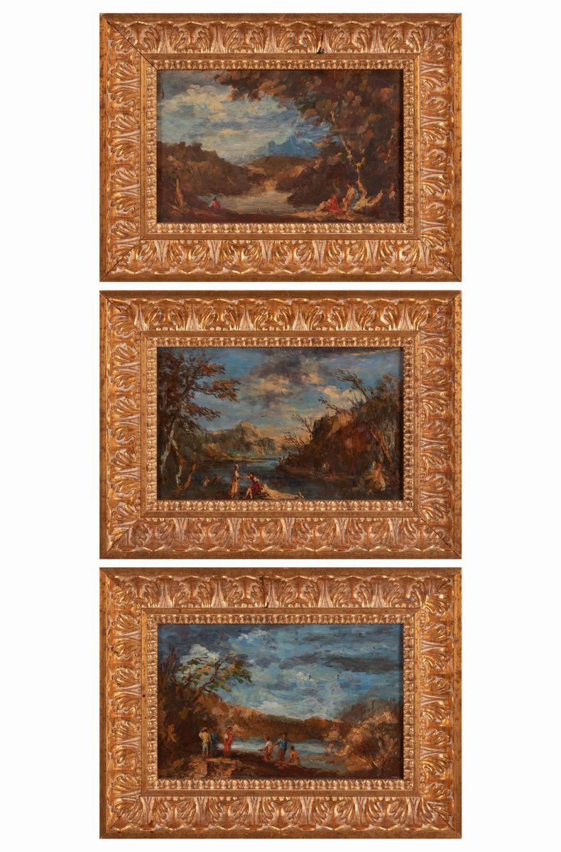 Pittore Veneto del XX Secolo - Tre Paesaggi con Figure
