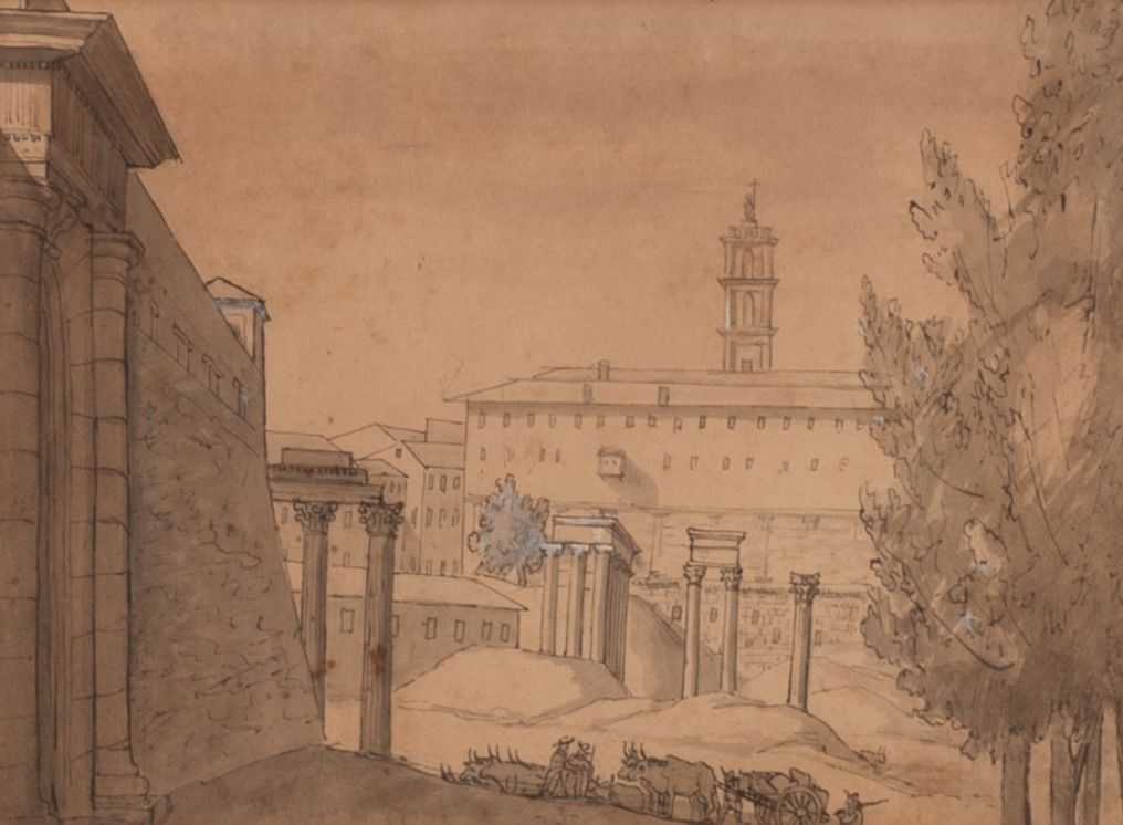 Lotto di 6 disegni raffiguranti vedute di Roma