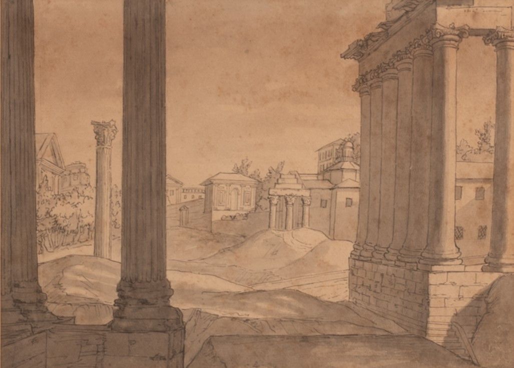 Lotto di 6 disegni raffiguranti vedute di Roma